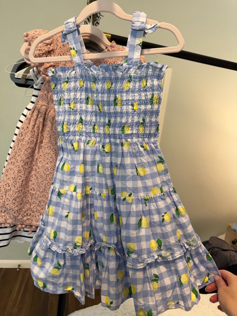 Janie and Jack Girls Blue Gingham Lemon Print Sundress